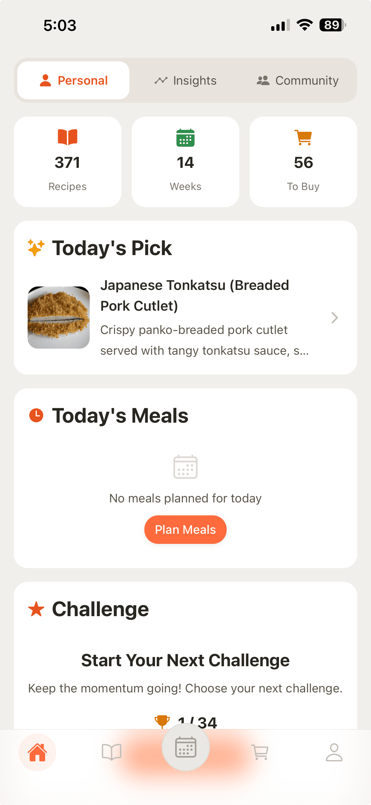 Taistful iPhone app showing personalized dashboard